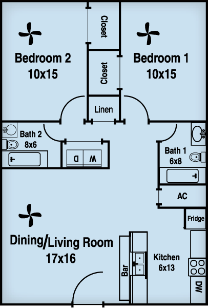 2 bedroom 2 bath floor plan