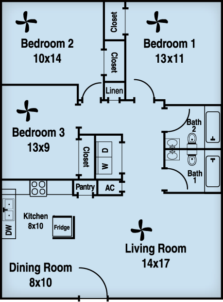 3 bedroom 2 bath floor plan