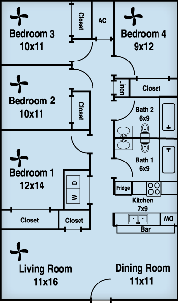 4 bedroom 2 bath floor plan